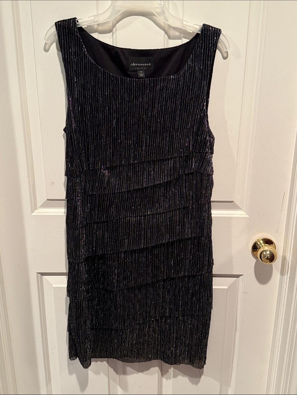 Sparkle Tiered Black Sleeveless Mini Dress by connected apparel